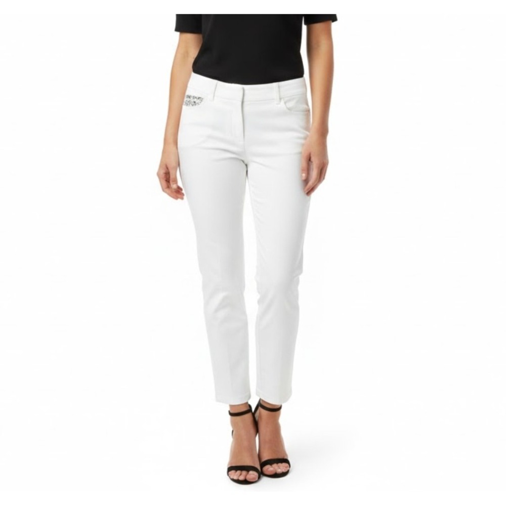 Peter Nygard Ankle Pants Womens 10 White Stretch Tapered Cropped‎ Casual Preppy